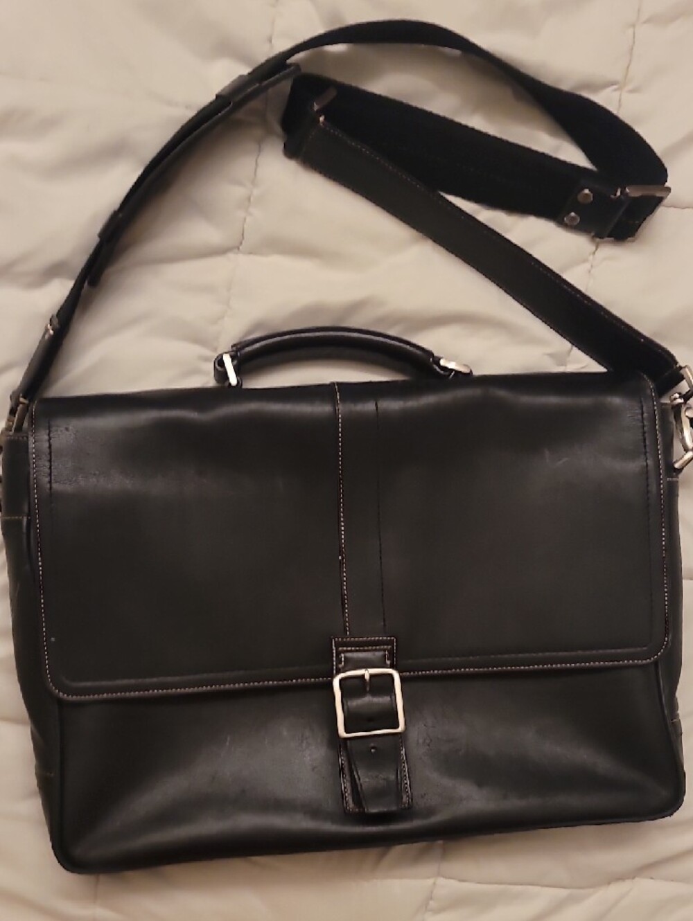 Coach Black Travel Briefcase W/ Contrast Stitching, Interior Pockets & Strap